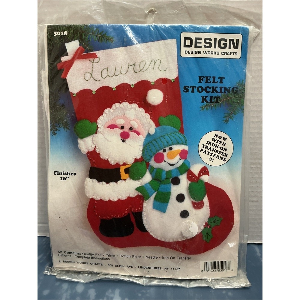 Design Works Felt Stocking Kit #5018 Santa Snowman 16" Christmas NEW